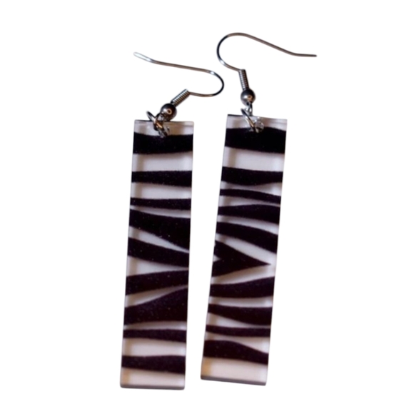 Hand Crafted Jewelry - Zebra Bar Acrylic Earrings
